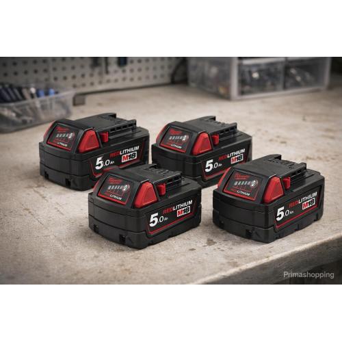 Pack da 4 batterie Milwaukee M18B5 (18V - 5,0 Ah)