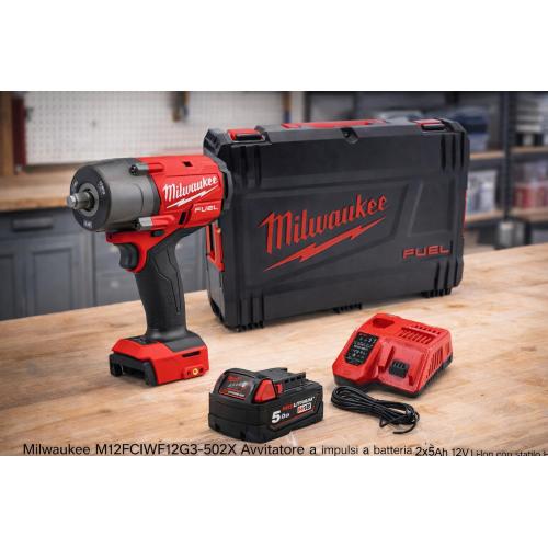 Milwaukee M12FCIWF12G3-502X Avvitatore a impulsi a batteria 2x5Ah 12V Li-Ion con scatola HD    