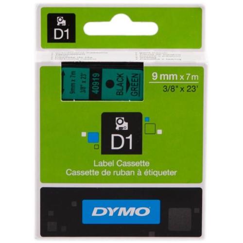 ORIGINALE DYMO Nastro Nero su verde S0720740 40919 9mm x 7m, nastro standard D1 S0720740 40919 EAN 5411313409193