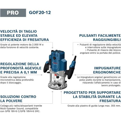 Fresatrice verticale Bosch GOF20-12 1/2"-1/4" 25000 giri/min 2000W    