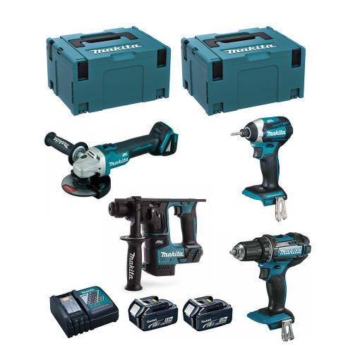MAKITA Kit 18V MSL4P2 (DHR171 + DGA504 + DDF482 + DTD154 + 2 x 5,0 Ah + DC18RC + 2 x MAKPAC 3)