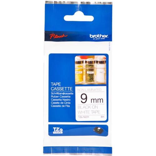 ORIGINALE Brother Nastro Nero su bianco TZe-N221 Nastro per etichettatura nero su bianco Brother TZe-N221 â€" 9 mm di larghezza TZe-N221  EAN 4977766693264