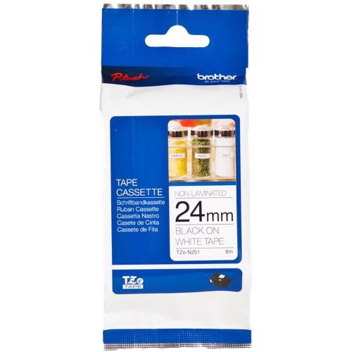 ORIGINALE Brother Nastro Nero su bianco TZe-N251 Nastro per etichettatura nero su bianco Brother TZe-N251 â€" 24 mm di larghezza TZe-N251  EAN 4977766692618