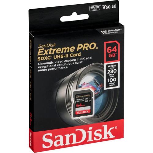SANDISK EXTREME PRO SDXC 64GB UHS-II C10 U3 V60 MOD. SDSDXEP-064G-GN4IN EAN 0619659202125