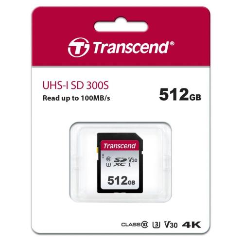 TRANSCEND SDXC 300S 512GB CLASS 10 UHS-I U3 V30 MOD. TS512GSDC300S EAN 0760557841036