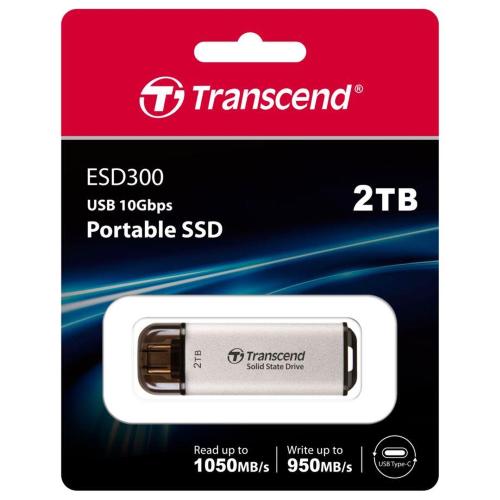 TRANSCEND SSD ESD300S 2TB USB-C ARGENTO MOD. TS2TESD300S EAN 0760557863885