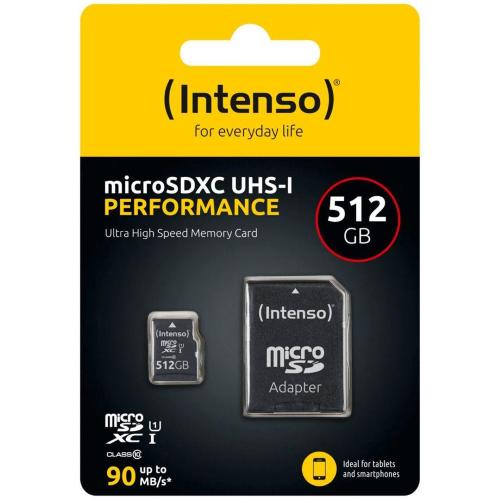 INTENSO MICROSDXC 512GB C10 UHS-I U1 PERFORMANCE ADAPTE MOD. 3424493 EAN 4034303031740