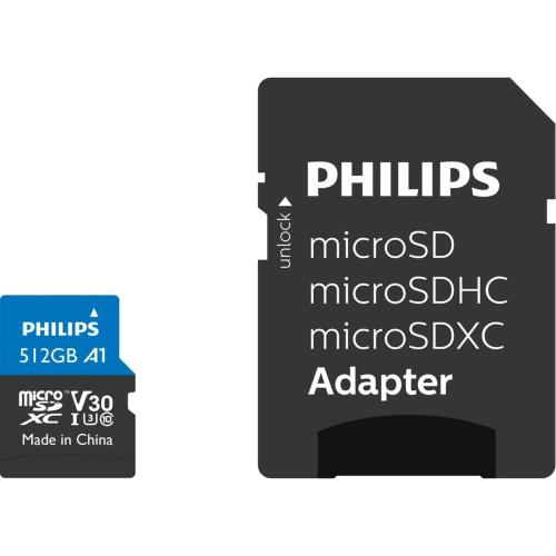 PHILIPS MICROSDXC CARD 512GB CLASS 10 UHS-I U3 INCL. ADATT. MOD. FM51MP65B/00 EAN 4895229114272