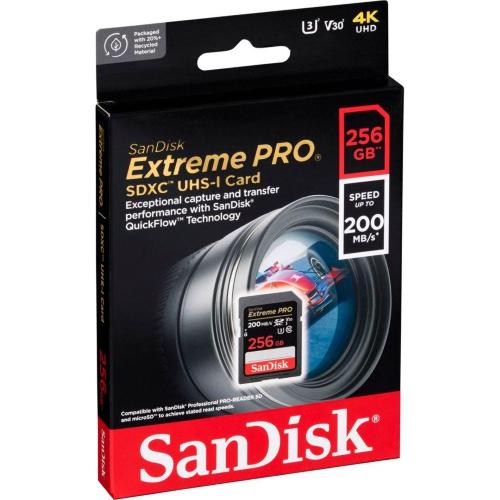 SANDISK EXTREME PRO SDXC 256GB UHS-I C10 U3 V30 MOD. SDSDXXD-256G-GN4IN EAN 0619659188658