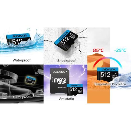 ADATA CARD MICROSDHC 512GB UHS-I CL10 100/20 MB/S W/1 ADAP. MOD. AUSDX512GUICL10A1-RA1 EAN 4711085944085