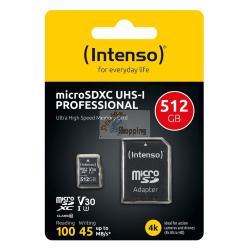 INTENSO MICROSDXC 512GB C10 UHS-I PROFESSIONAL + ADATT. MOD. 3433493 EAN 4034303037674