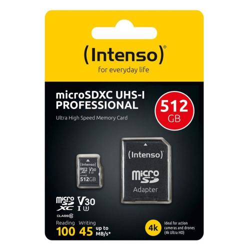 INTENSO MICROSDXC 512GB C10 UHS-I PROFESSIONAL + ADATT. MOD. 3433493 EAN 4034303037674