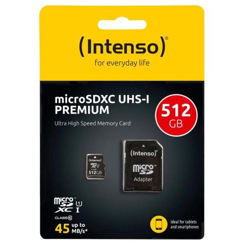 INTENSO MICROSDXC CARDS 512GB C10 UHS-I PREMIUM + ADATTATORE MOD. 3423493 EAN 4034303028832