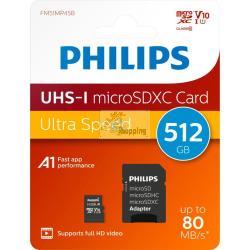 PHILIPS MICROSDXC CARD 512GB CLASS 10 UHS-I U1 INCL. ADATT. MOD. FM51MP45B/00 EAN 4895229133549
