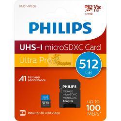 PHILIPS MICROSDXC CARD 512GB CLASS 10 UHS-I U3 INCL. ADATT. MOD. FM51MP65B/00 EAN 4895229114272