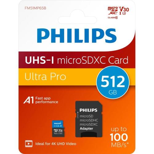 PHILIPS MICROSDXC CARD 512GB CLASS 10 UHS-I U3 INCL. ADATT. MOD. FM51MP65B/00 EAN 4895229114272