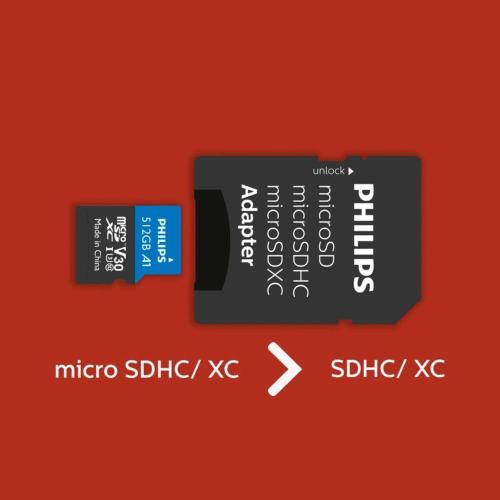 PHILIPS MICROSDXC CARD 512GB CLASS 10 UHS-I U3 INCL. ADATT. MOD. FM51MP65B/00 EAN 4895229114272