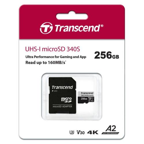TRANSCEND MICROSDXC 340S 256GB CLASS 10 UHS-I U3 A2 MOD. TS256GUSD340S EAN 0760557849605