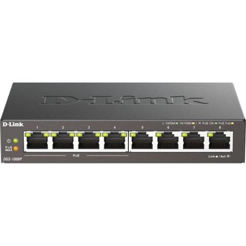 D-LINK DGS-1008P/E 8-PORT LAYER2 POE+ GIGABIT SWITCH MOD. DGS-1008P/E EAN 0790069344176