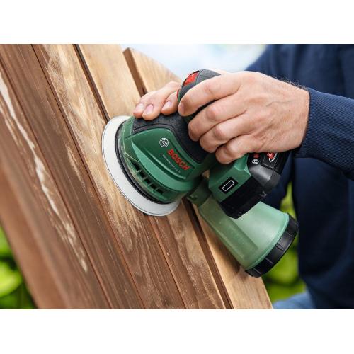 Levigatrice orbitale a batteria Bosch UniversalOrbit18V-20 da 125 mm, 23000 orbite/minuto, 1 batteria da 2 Ah, 18 V agli ioni di litio.    