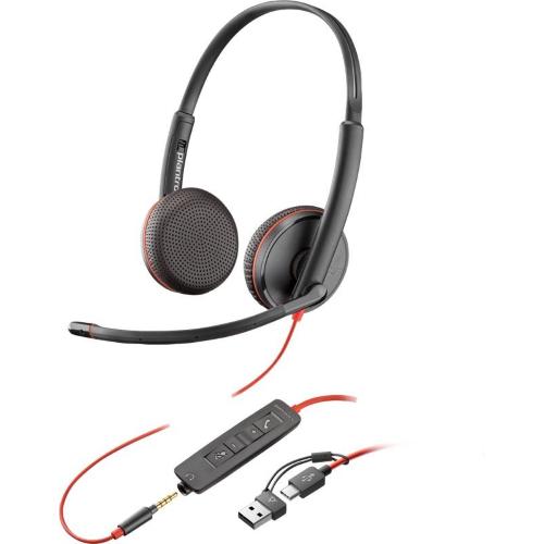 ORIGINALE HP Poly Accessori per computer nero 8X222AA Blackwire 3325 USB-C Cuffie stereo Poly Blackwire 3325 con connettore USB-C, certificate per Microsoft Teams + spina da 3,5 mm + adattatore USB-C/A 8X222AA Blackwire 3325 USB-C EAN 197498429168