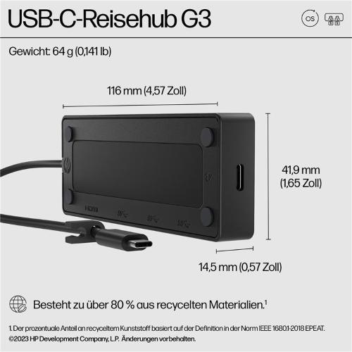 ORIGINALE HP  86S97UT USB-C Travel Hub G3 mod. 86S97UT  EAN 4582712467228
