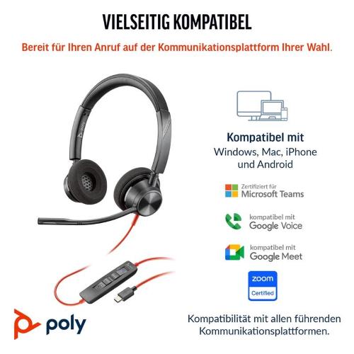 ORIGINALE HP Poly Accessori per computer nero 8X219AA Blackwire 3320 USB-C Cuffie stereo Poly Blackwire 3320 con connettore USB-C + adattatore USB-C/A 8X219AA Blackwire 3320 USB-C EAN 197498429090