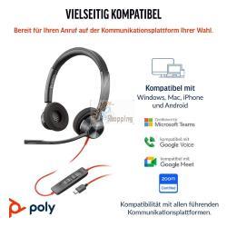 ORIGINALE HP Poly Accessori per computer nero 8X220AA Blackwire 3220 USB-C Cuffie stereo Poly Blackwire 3320 con connettore USB-C, certificate per Microsoft Teams + adattatore USB-C/A 8X220AA Blackwire 3220 USB-C EAN 197498429106