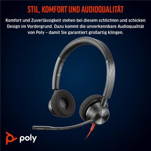 ORIGINALE HP Poly Accessori per computer nero 8X220AA Blackwire 3220 USB-C Cuffie stereo Poly Blackwire 3320 con connettore USB-C, certificate per Microsoft Teams + adattatore USB-C/A 8X220AA Blackwire 3220 USB-C EAN 197498429106