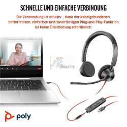 ORIGINALE HP Poly Accessori per computer nero 8X222AA Blackwire 3325 USB-C Cuffie stereo Poly Blackwire 3325 con connettore USB-C, certificate per Microsoft Teams + spina da 3,5 mm + adattatore USB-C/A 8X222AA Blackwire 3325 USB-C EAN 197498429168