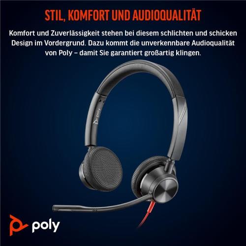 ORIGINALE HP Poly Accessori per computer nero 8X222AA Blackwire 3325 USB-C Cuffie stereo Poly Blackwire 3325 con connettore USB-C, certificate per Microsoft Teams + spina da 3,5 mm + adattatore USB-C/A 8X222AA Blackwire 3325 USB-C EAN 197498429168