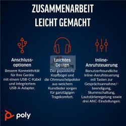 ORIGINALE HP Poly Accessori per computer nero 8X225AA Blackwire 8225 Cuffie stereo Poly Blackwire 8225 con connettore USB-C, certificate per Microsoft Teams + adattatore USB-C/A 8X225AA Blackwire 8225 EAN 197498429267