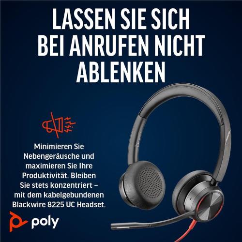ORIGINALE HP Poly Accessori per computer nero 8X225AA Blackwire 8225 Cuffie stereo Poly Blackwire 8225 con connettore USB-C, certificate per Microsoft Teams + adattatore USB-C/A 8X225AA Blackwire 8225 EAN 197498429267