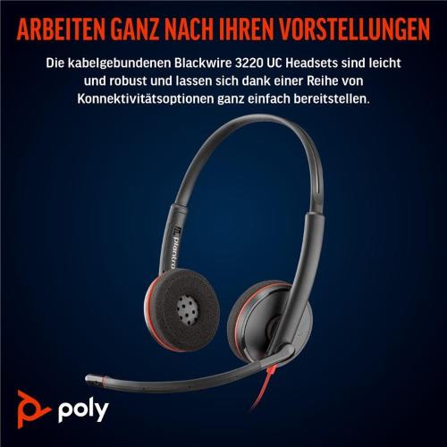 ORIGINALE HP Poly Accessori per computer nero 8X228AA Blackwire 3220 USB-C Cuffie stereo Poly Blackwire 3220 con connettore USB-C + adattatore USB-C/A 8X228AA Blackwire 3220 USB-C EAN 197498429373