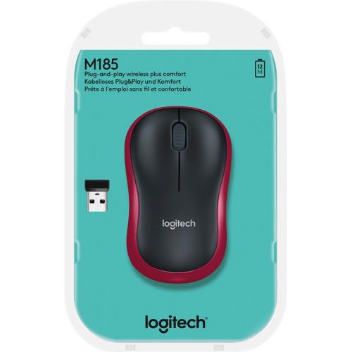 Logitech M185 Mouse Wireless Rosso