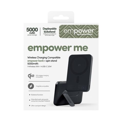 PANZERGLASS EMPOWER POWERBANK W. SPIN STAND 5000MAH SPACE NERO MOD. EM23165 EAN 5715685028397