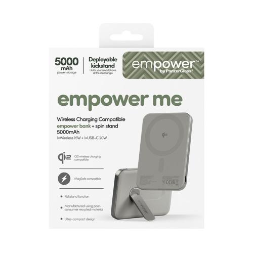 PANZERGLASS EMPOWER POWERBANK W. SPIN STAND 5000MAH TITANIUM MOD. EM34876 EAN 5715685028403