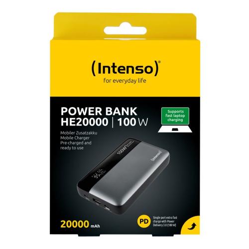 INTENSO POWERBANK HE20000 GRAU 20000 MAH LADELEISTUNG 100 WATT MOD. 7330050 EAN 4034303035311