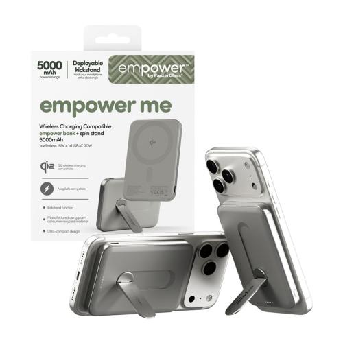 PANZERGLASS EMPOWER POWERBANK W. SPIN STAND 5000MAH TITANIUM MOD. EM34876 EAN 5715685028403