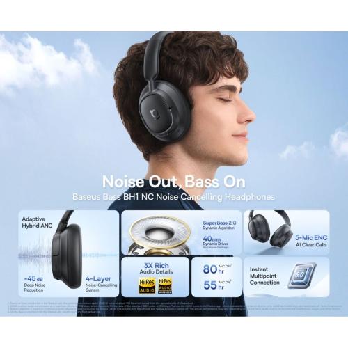 BASEUS BASS BH1 NC WIRELESS ANC COSMIC BLACK MOD. A0203703 EAN 6932172696993