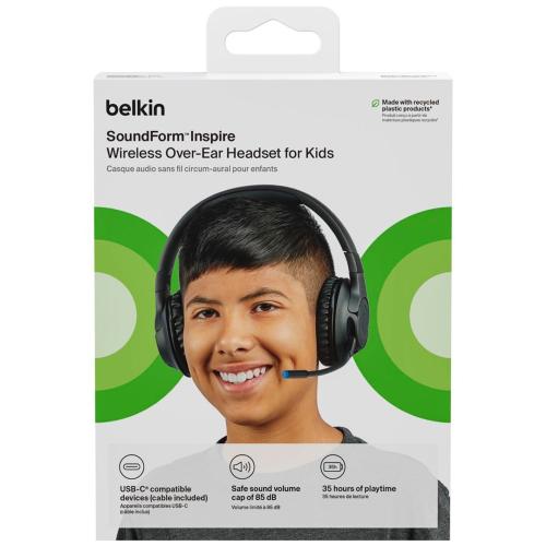 BELKIN SOUNDFORM INSPIRER ON-EAR CUFFIE BAMBINI, BLUETOOTH, NERO MOD. AUD006BTBLK EAN 0745883859474
