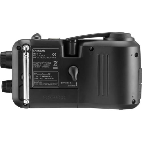 SANGEAN MMR-77 NERO OPACO RADIO EMERGENZA / MANOVELLA MOD. MMR-77 MATT BLACK EAN 4711317997339