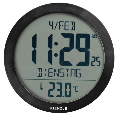 KIENZLE DCF RADIO-CONTROL. WALL CLOCK W. ROOM TEMP.DISPLAY BLACK MOD. 15360 EAN 4007922100418