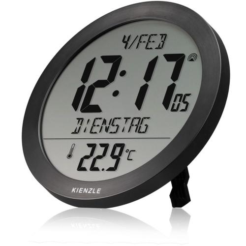 KIENZLE DCF RADIO-CONTROL. WALL CLOCK W. ROOM TEMP.DISPLAY BLACK MOD. 15360 EAN 4007922100418