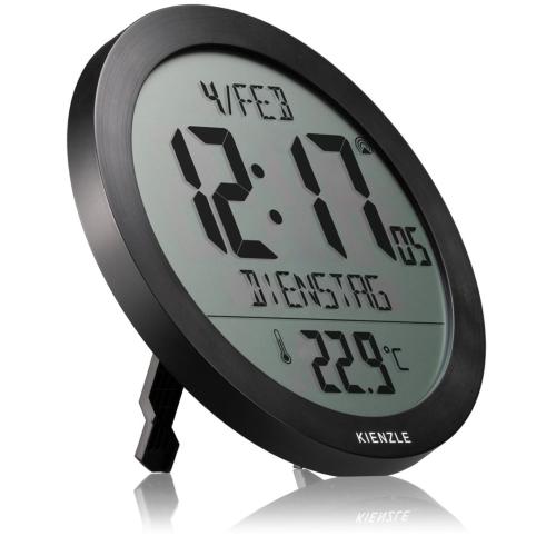 KIENZLE DCF RADIO-CONTROL. WALL CLOCK W. ROOM TEMP.DISPLAY BLACK MOD. 15360 EAN 4007922100418