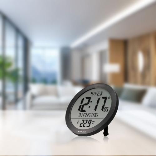 KIENZLE DCF RADIO-CONTROL. WALL CLOCK W. ROOM TEMP.DISPLAY BLACK MOD. 15360 EAN 4007922100418