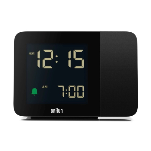 Braun BC 015 B-DCF è una sveglia radio controllata con proiezione LED che sincronizza automaticamente l’ora tramite segnale DCF.
