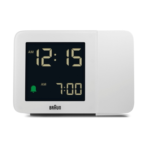 Braun BC 015 W-DCF, sveglia radio-controllata con proiezione dell'ora e sincronizzazione automatica via DCF, colore bianco.