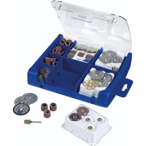 Dremel SC725 EZ SpeedClic set da 70 accessori con cambio rapido senza chiave per taglio, molatura e pulizia su vari materiali.