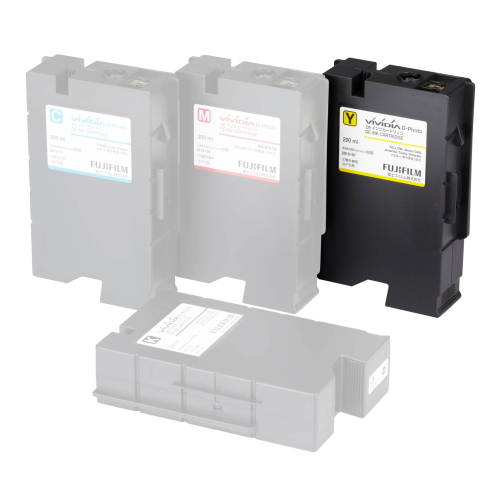 Fujifilm DE Ink Cartridge 200 ml yellow, cartuccia d'inchiostro gialla originale da 200 ml per stampa a getto.